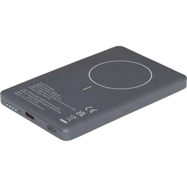 Wireless recycled aluminium power bank 5,000mAh