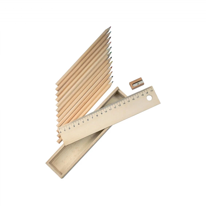 Sustainable Living Wooden Pencil Box with 12 hexagonal colouring pencils