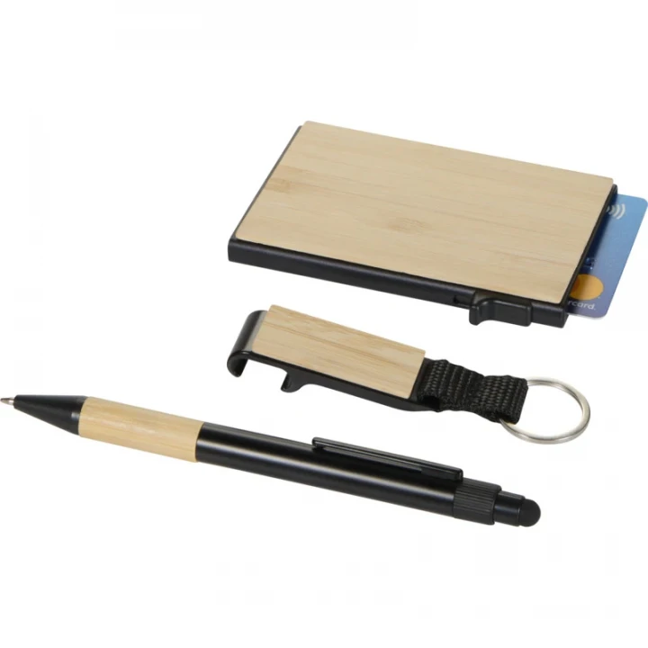 Minka RCS Recycled Aluminium Ballpoint Pen, Keychain and RFID Card Holder Gift Set