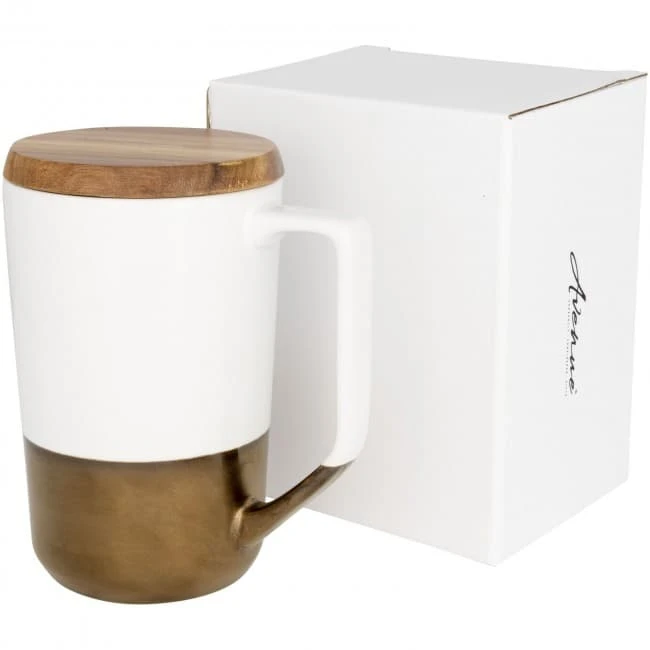 Tahoe 470 ml ceramic mug with wooden lid