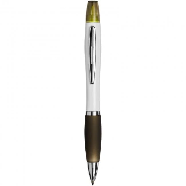 Curvy ballpoint pen with highlighter