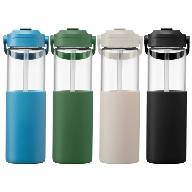 Juno Glass Silicone Sleeve Straw Bottle - 590 ml