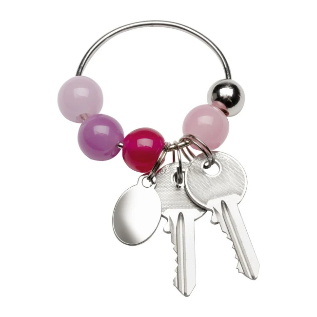 Magenta Beaded Metal Keyring