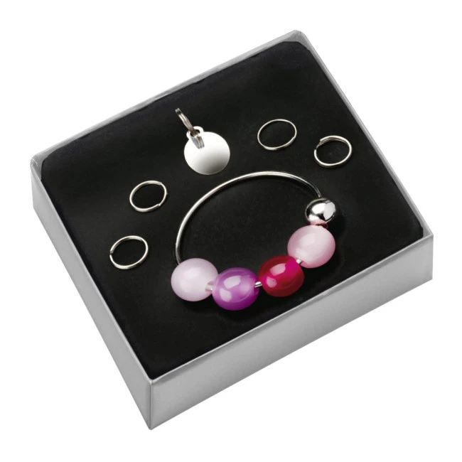 Magenta Beaded Metal Keyring