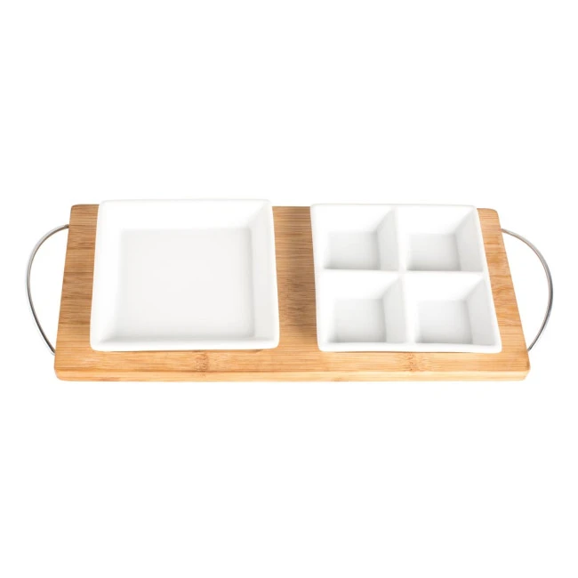Bamboo tray with 2 plates