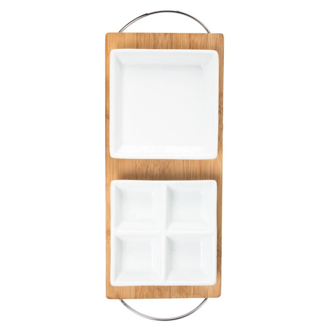 Bamboo tray with 2 plates