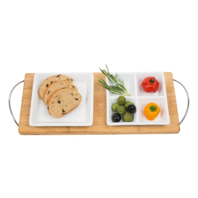 Bamboo tray with 2 plates