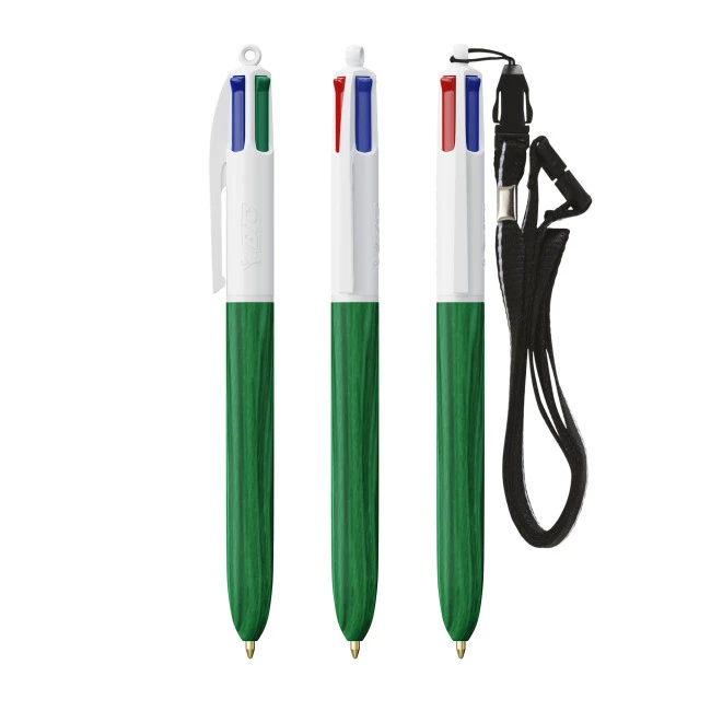 BIC 4 Colours Wood Style Ballpen With Lanyard Screen Printing