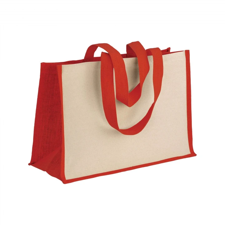 Sustainable Living Large Jute Bag With Coloured Handles and Gussets