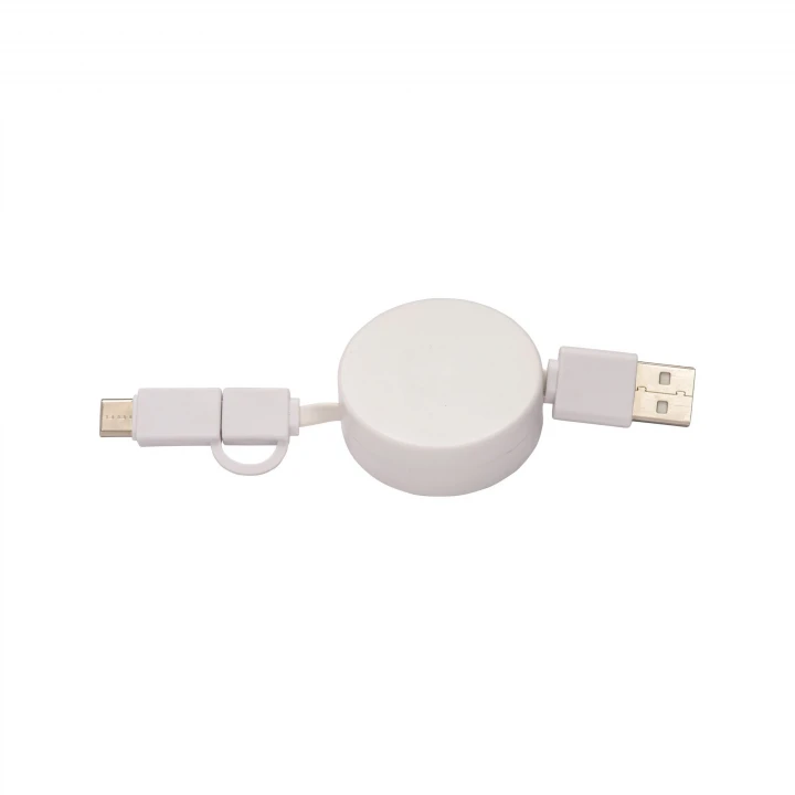 Sustainable Living Bamboo Retractable Cable with 3 in 1 USB Connector Adapter