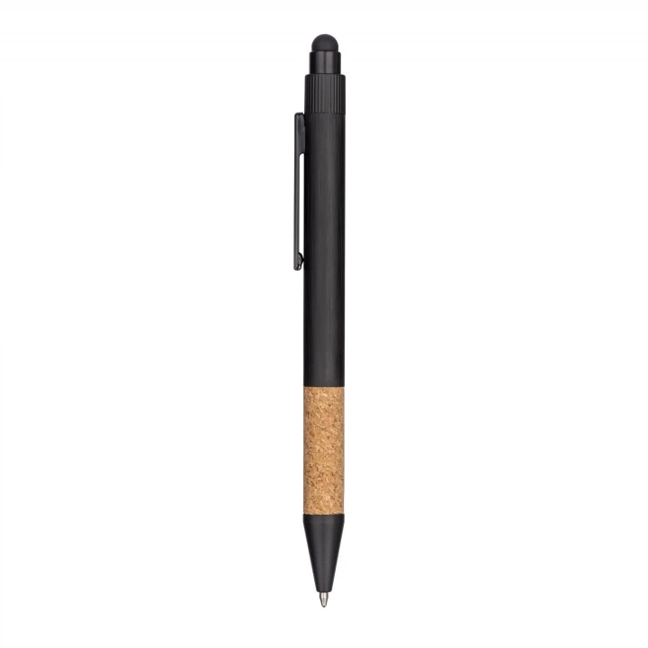 Sustainable Living Aluminium Pen with cork grip and touch screen button