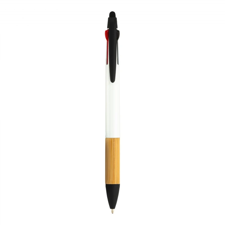 Sustainable Living Plastic 3 Colour Ink Pen with bamboo trim