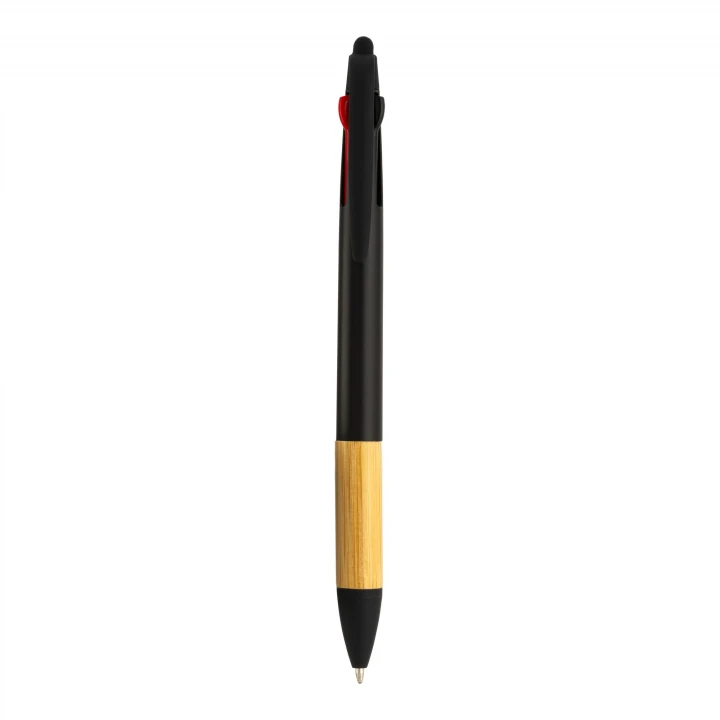 Sustainable Living Plastic 3 Colour Ink Pen with bamboo trim