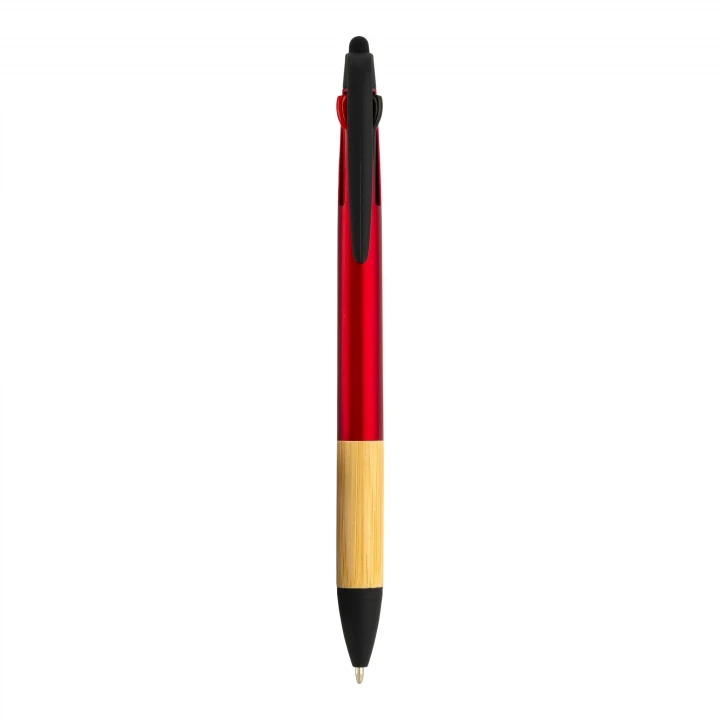 Sustainable Living Plastic 3 Colour Ink Pen with bamboo trim