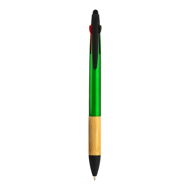 Sustainable Living Plastic 3 Colour Ink Pen with bamboo trim