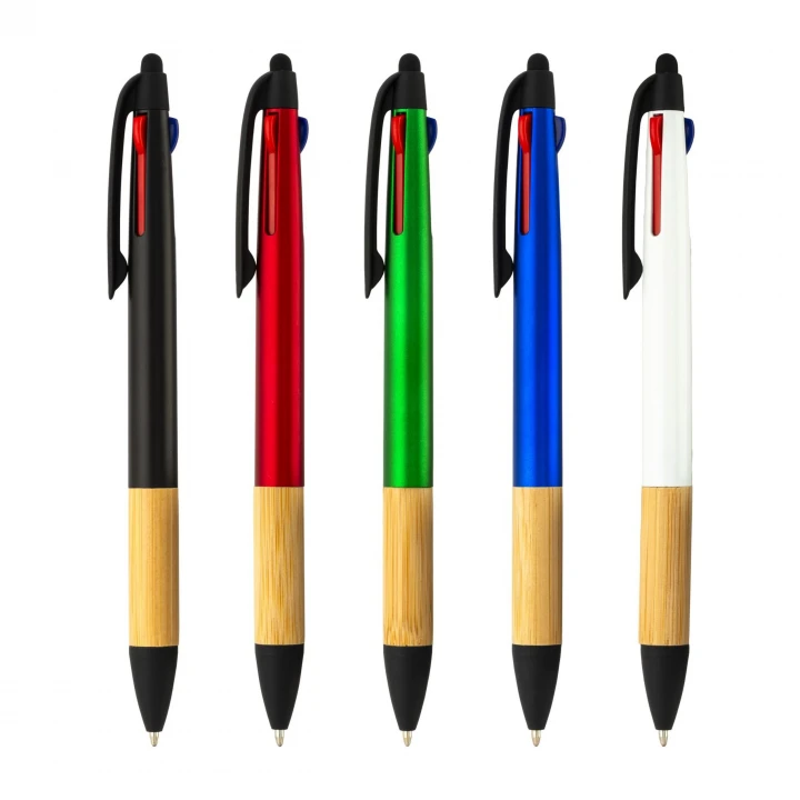 Sustainable Living Plastic 3 Colour Ink Pen with bamboo trim