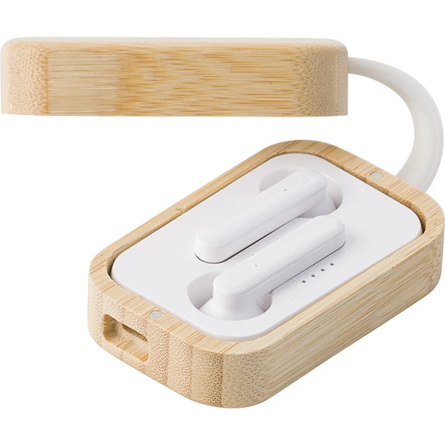 Earphones In Bamboo Case