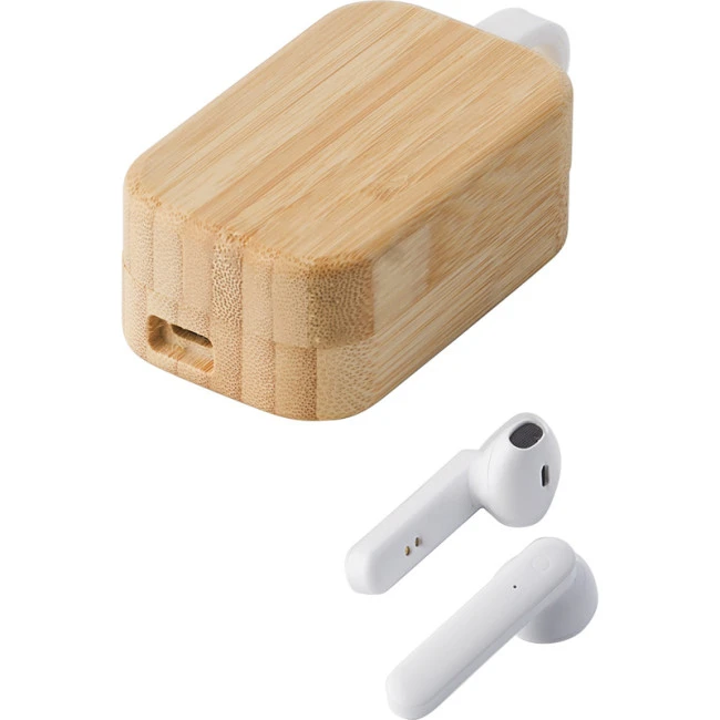 Earphones In Bamboo Case