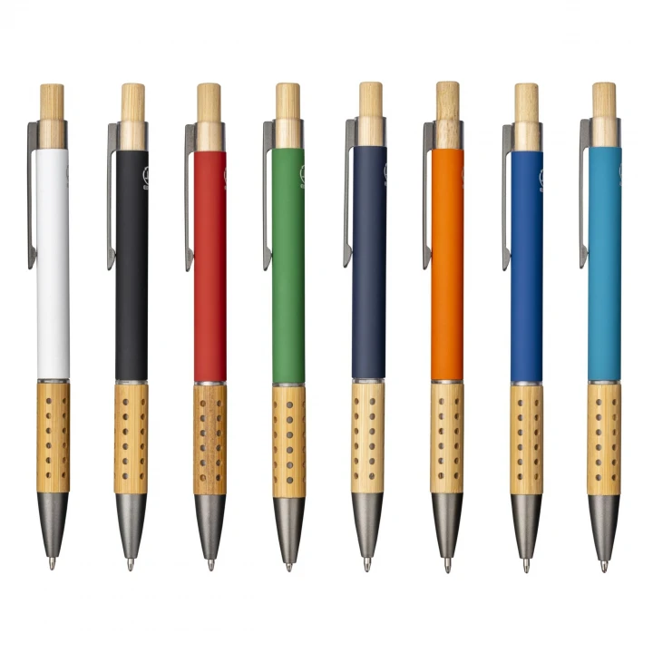 Sustainable Living Recycled Rubberised Aluminium Pen with bamboo trim