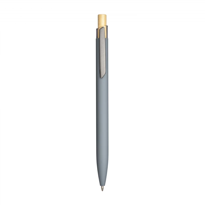 Sustainable Living Recycled Rubberised Aluminium Pen with bamboo button