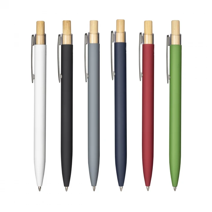 Sustainable Living Recycled Rubberised Aluminium Pen with bamboo button