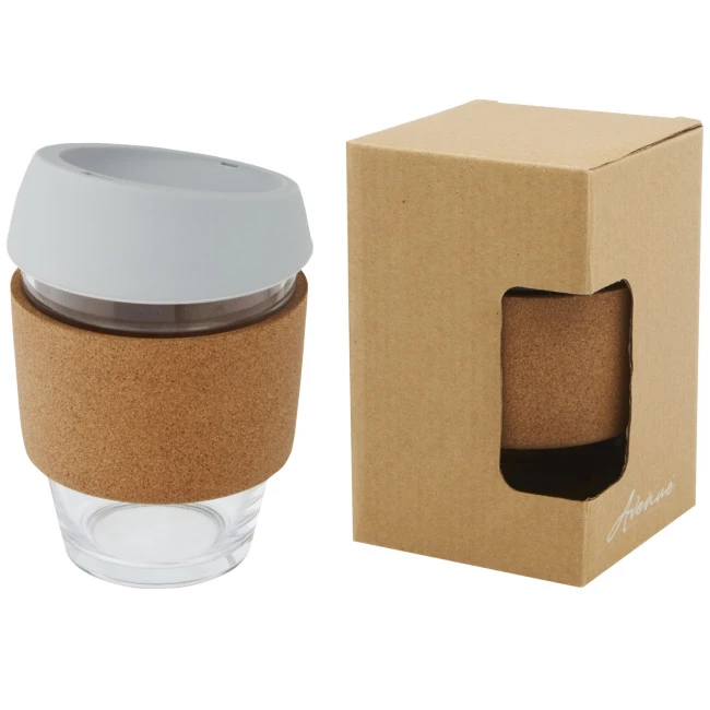 Lidan Borosilicate Glass Tumbler With Cork Grip And Silicone Lid 360ml