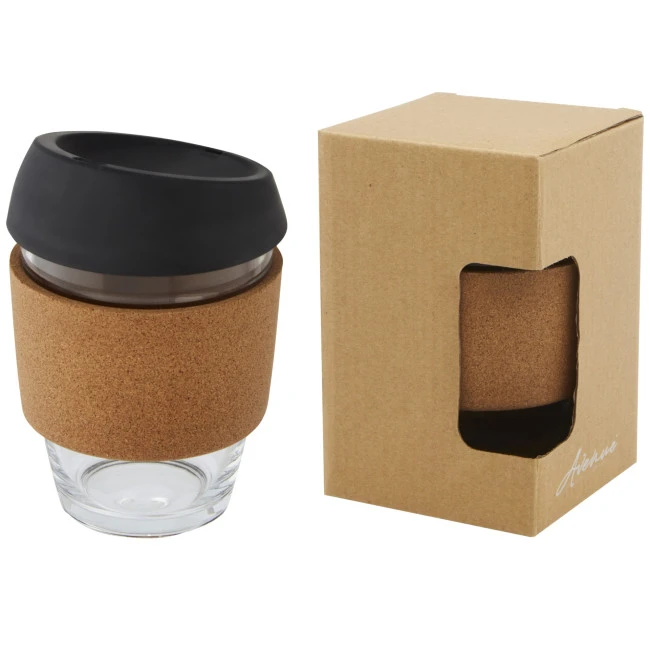 Lidan Borosilicate Glass Tumbler With Cork Grip And Silicone Lid 360ml