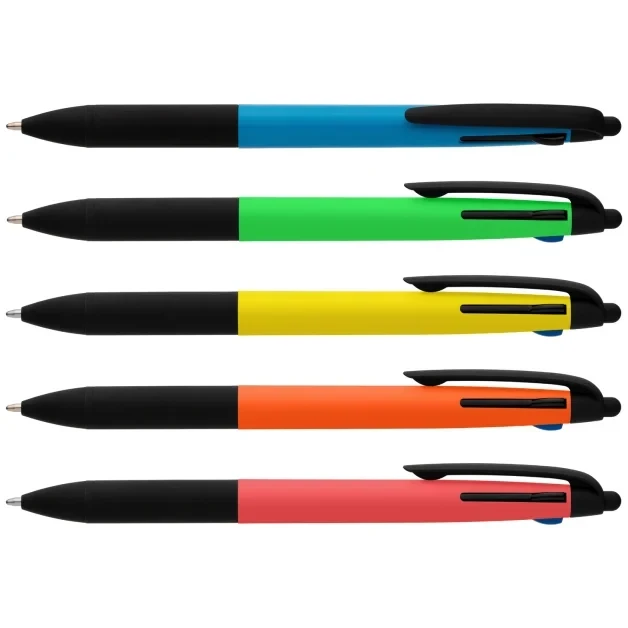 Malta Recycled Plastic 3-in-1 Stylus Neon Grip Multi-Ink Pen