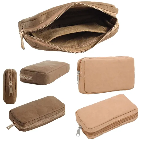 Washable Recyle Kraft Paper Handbag Zipper Clutch Bag
