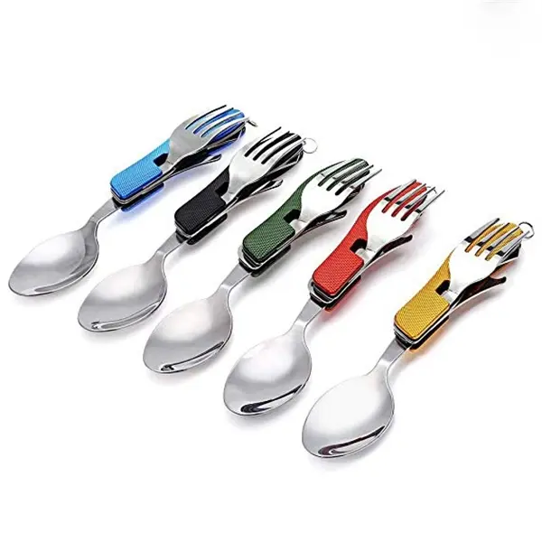 4-in-1 Camping Utensil Stainless Steel Fork Knife Spoon Bott