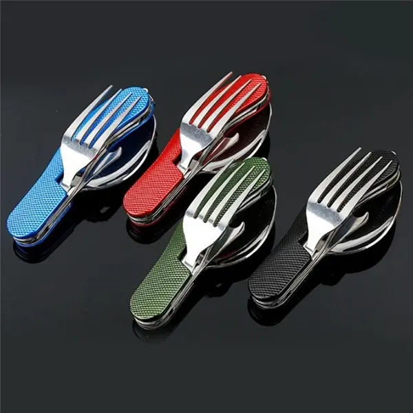 4-in-1 Camping Utensil Stainless Steel Fork Knife Spoon Bott