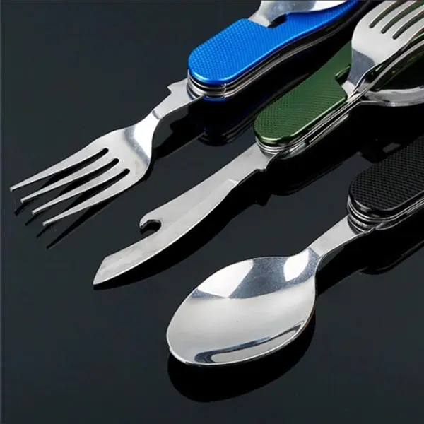 4-in-1 Camping Utensil Stainless Steel Fork Knife Spoon Bott
