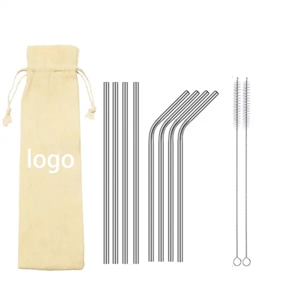 8 Steel Straw+2Brush with Jute Bag Set