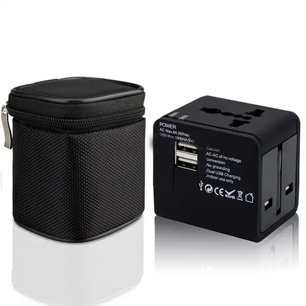 2 USB Ports Universal Travel Adapter W/ Oxford Bag