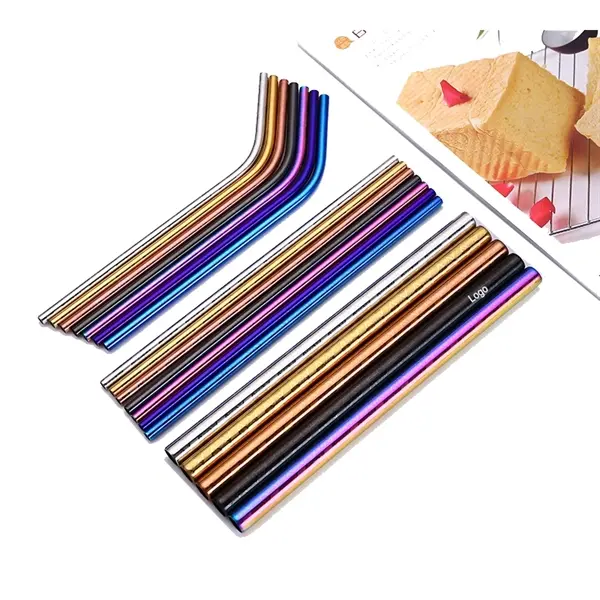 8.5" Screwed Blue Color Straight Straw with Brush