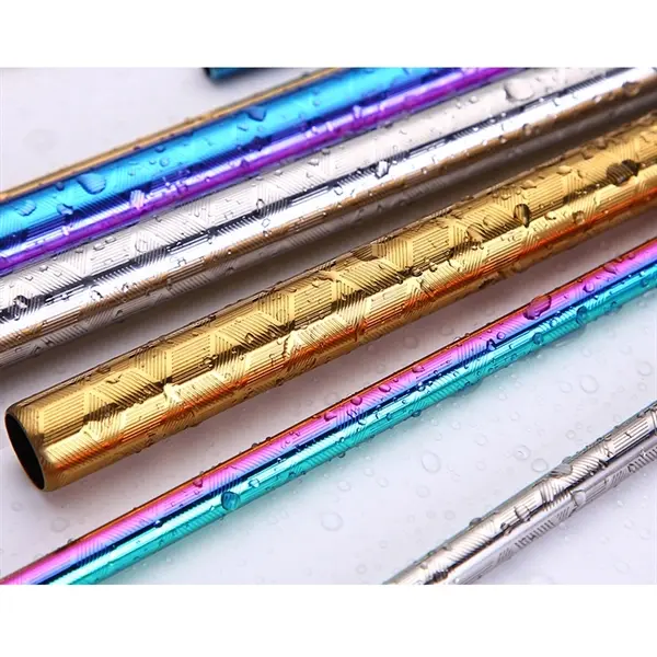 8.5" Screwed Blue Color Straight Straw with Brush