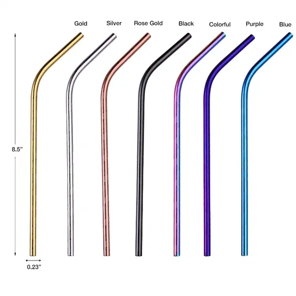 8.5" Screwed Blue Color Bent Straw with Brush