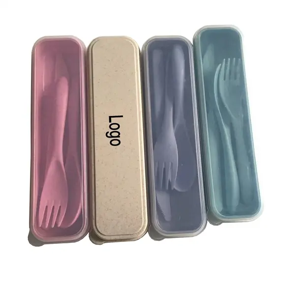 3 Pcs Set Portable Wheat Straw Tableware