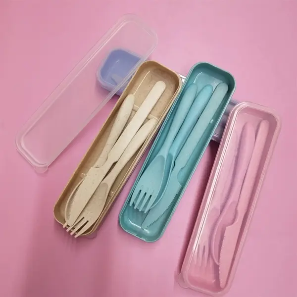 3 Pcs Set Portable Wheat Straw Tableware
