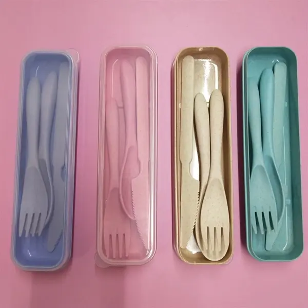 3 Pcs Set Portable Wheat Straw Tableware