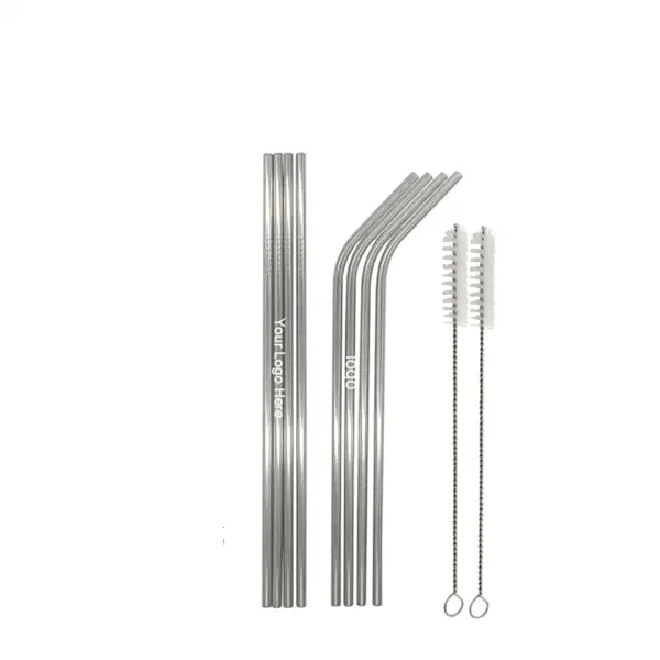 Silver Straight bent Stainless Steel Straw With Brush