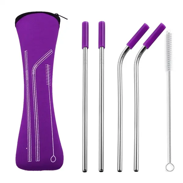 Reusable Stainless steel Straw Set with Brush in Zipper bag