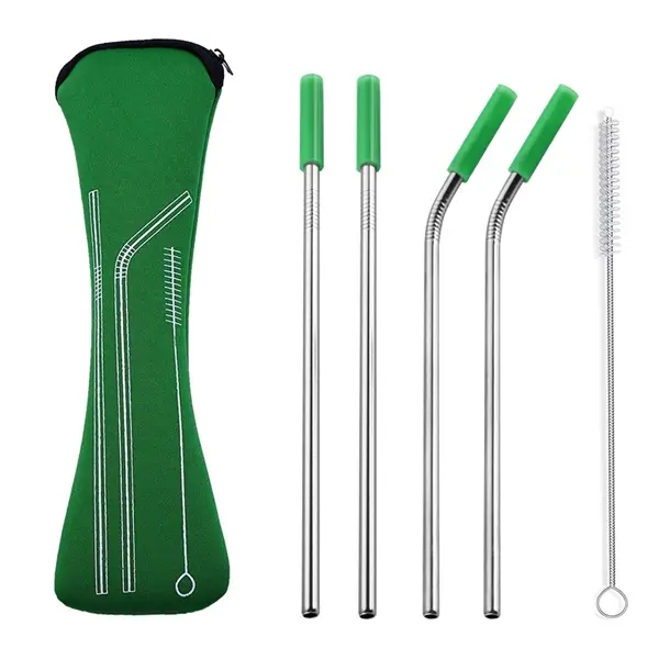 Reusable Stainless steel Straw Set with Brush in Zipper bag