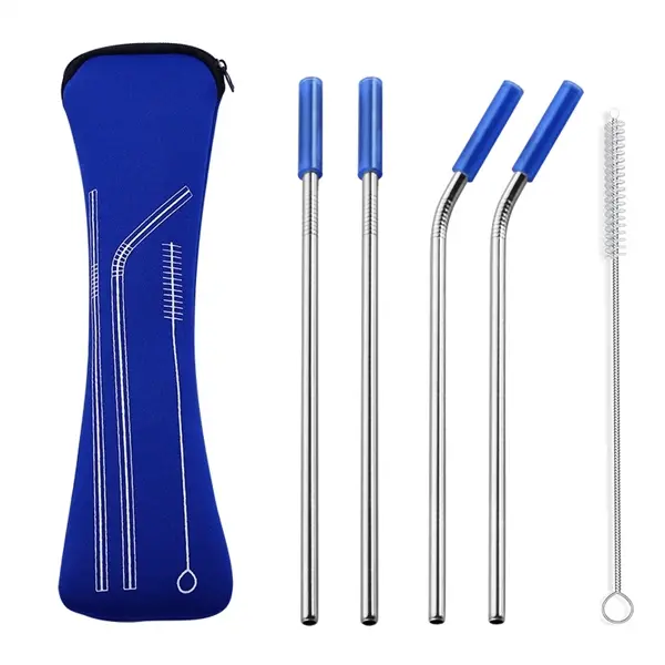 Reusable Stainless steel Straw Set with Brush in Zipper bag