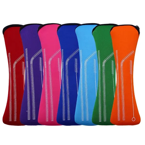 Reusable Stainless steel Straw Set with Brush in Zipper bag
