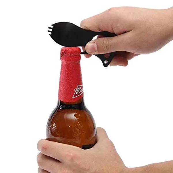 Multifunctional Spoon Fork Wrench Bottle Opener Carabiner K