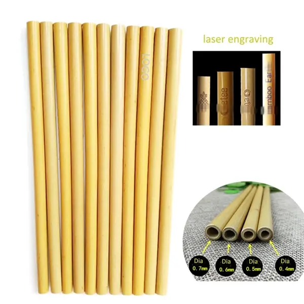 5pcs Reusable Bamboo Drinking Straw W/ Cleaning Brush In Ca