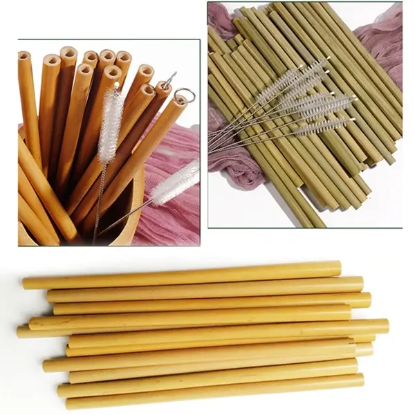 5pcs Reusable Bamboo Drinking Straw W/ Cleaning Brush In Ca