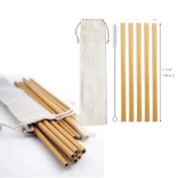 5pcs Reusable Bamboo Drinking Straw W/ Cleaning Brush In Ca