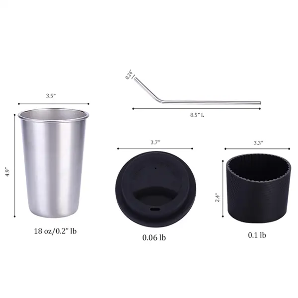 18oz Stainless Steel Cups with Lids Sleeves and Straws